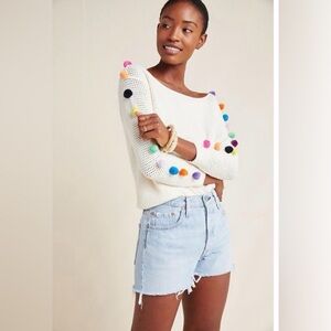 Anthropologie Emilia Pommed Pullover
Sweater Medium Pom Pom Boat Neck NWT